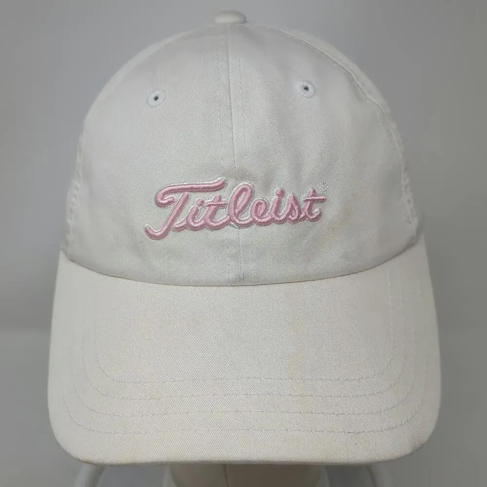 Titleist Baseball Cap White One Size Pink Script Logo Adjustable Slideback Hat